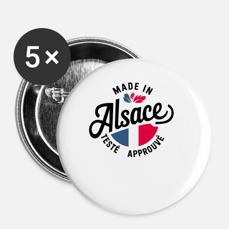 Hergestellt im Elsass Geprüft Zugelassen Elsässisch Elsässisch - Buttons groß 56 mm (5er Pack) - Weiß