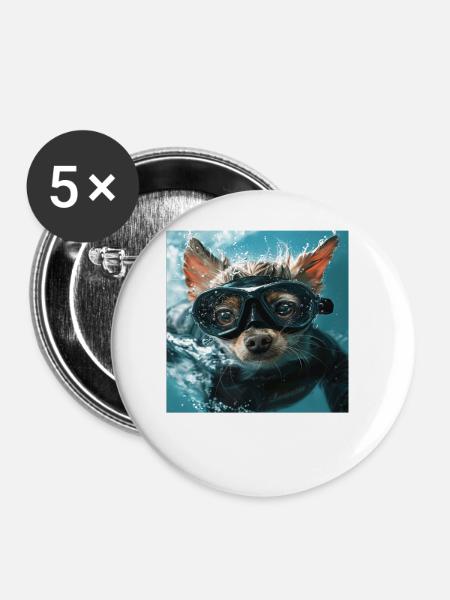 Hund - Buttons groß 56 mm (5er Pack) - Weiß