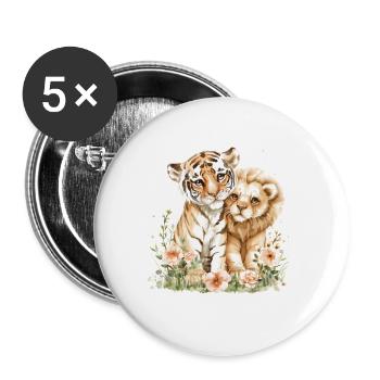 Cute Tiger And Lion Friends - Buttons groß 56 mm (5er Pack) - Weiß - Vorne