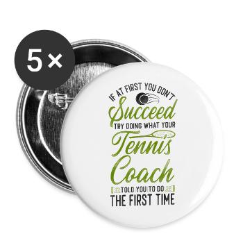 Funny Tennis Player Racket Coach - Buttons groß 56 mm (5er Pack) - Weiß - Vorne