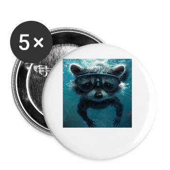 Raton laveur - Lot de 5 grands badges (56 mm) - blanc - Devant