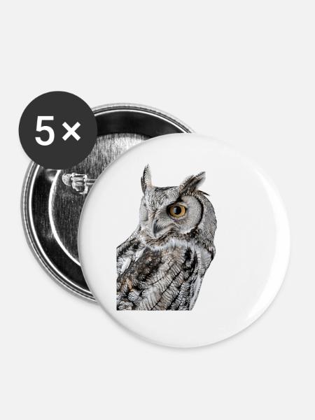Eule - Buttons groß 56 mm (5er Pack) - Weiß