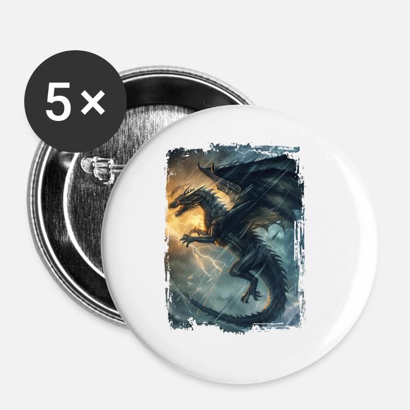 Drachen - Buttons groß 56 mm (5er Pack) - Weiß
