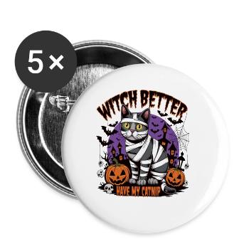 Halloween Cat Forget Candy Give Me A Cat - Buttons large 2.2''/56 mm (5-pack) - white - Front