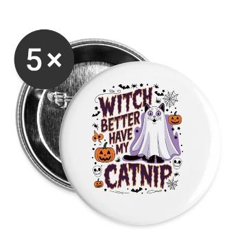 Halloween Cat Forget Candy Give Me A Cat - Buttons groß 56 mm (5er Pack) - Weiß - Vorne