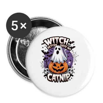 Halloween Cat Forget Candy Give Me A Cat - Buttons groß 56 mm (5er Pack) - Weiß - Vorne