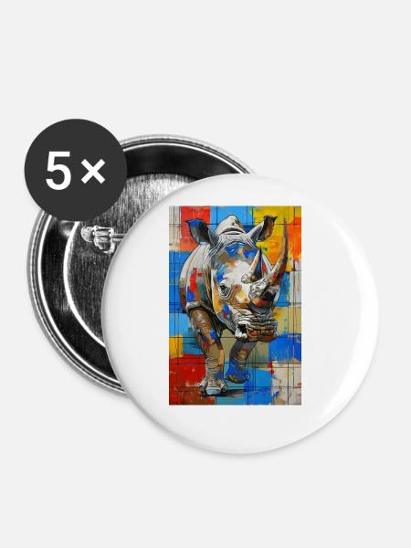 Nashorn - Buttons groß 56 mm (5er Pack) - Weiß