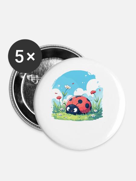 Ladybug Marienkäfer - Buttons groß 56 mm (5er Pack) - Weiß