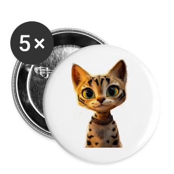 Savannah Katze Cat Mama Süße Serval Leopard Katzen - Buttons groß 56 mm (5er Pack) - Weiß - Vorne