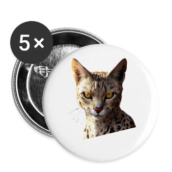Savannah Katze Cat Mama Süße Serval Leopard Katzen - Buttons groß 56 mm (5er Pack) - Weiß - Vorne
