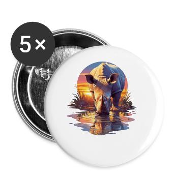 Rhino Nashörner Nashorn - Buttons groß 56 mm (5er Pack) - Weiß - Vorne