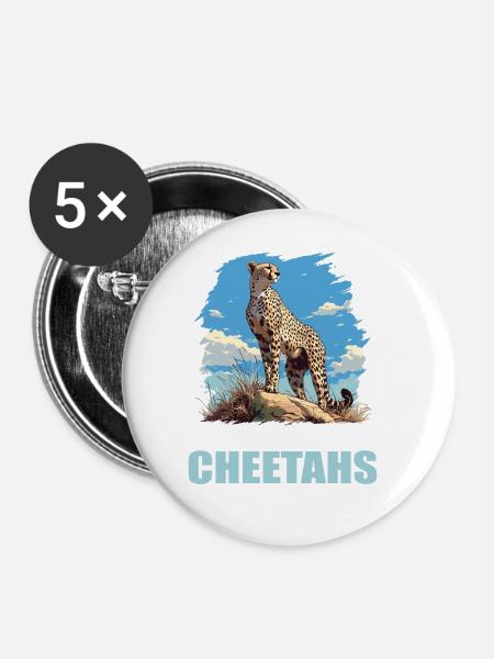 Cheetah Geparde Gepard - Buttons groß 56 mm (5er Pack) - Weiß