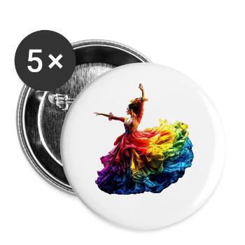 Flamenco Tänzerin Regenbogen Buntes Kleid Tanzen - Buttons groß 56 mm (5er Pack) - Weiß - Vorne