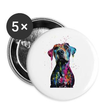 Chien - Lot de 5 grands badges (56 mm) - blanc - Devant