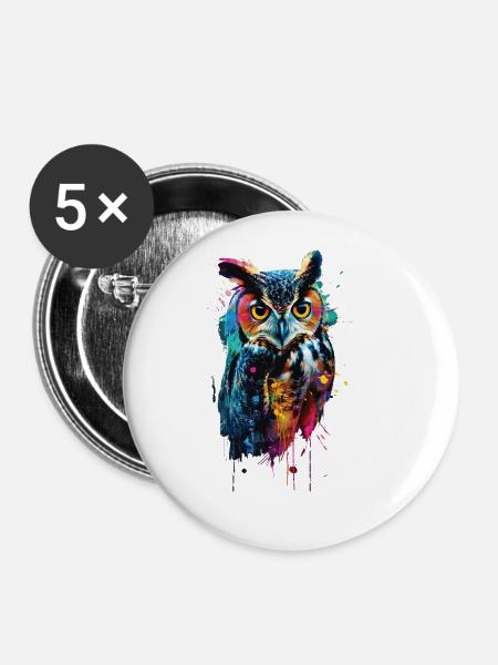 Eule - Buttons groß 56 mm (5er Pack) - Weiß