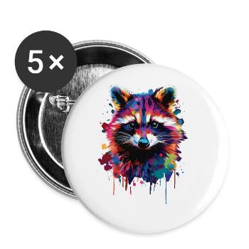 Raton laveur - Lot de 5 grands badges (56 mm) - blanc - Devant