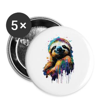 Faultier - Buttons groß 56 mm (5er Pack) - Weiß - Vorne