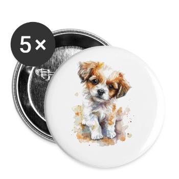 Chien - Lot de 5 grands badges (56 mm) - blanc - Devant