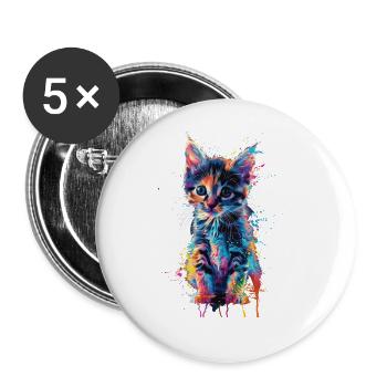 Katze - Buttons groß 56 mm (5er Pack) - Weiß - Vorne