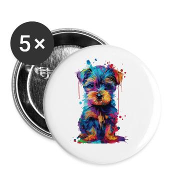 Chien - Lot de 5 grands badges (56 mm) - blanc - Devant
