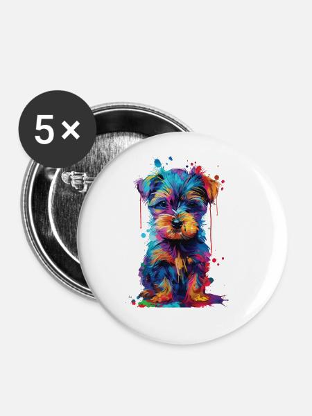 Hund - Buttons groß 56 mm (5er Pack) - Weiß