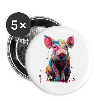 Schwein - Buttons groß 56 mm (5er Pack) - Weiß - Vorne