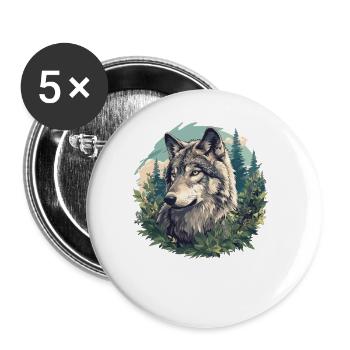 Wölfe Wolf - Buttons groß 56 mm (5er Pack) - Weiß - Vorne