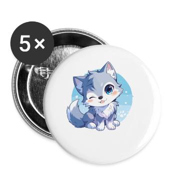 Wölfe Wolf - Buttons groß 56 mm (5er Pack) - Weiß - Vorne