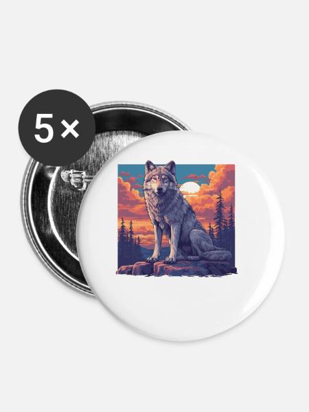 Wölfe Wolf - Buttons groß 56 mm (5er Pack) - Weiß