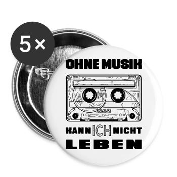 Kassette - Ohne Musik kann ich nicht leben - Buttons groß 56 mm (5er Pack) - Weiß - Vorne