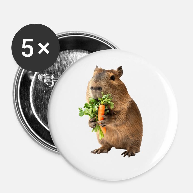 Capybara - Lot de 5 grands badges (56 mm) - blanc