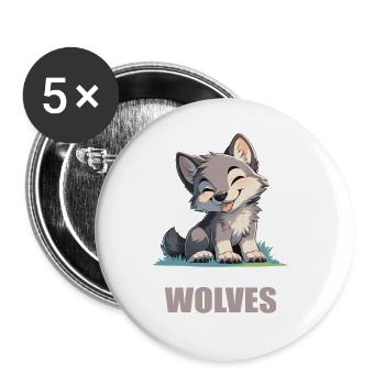 Wölfe Wolf - Buttons groß 56 mm (5er Pack) - Weiß - Vorne
