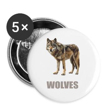 Wölfe Wolf - Buttons groß 56 mm (5er Pack) - Weiß - Vorne