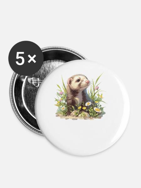 Ferret Frettchen - Buttons groß 56 mm (5er Pack) - Weiß