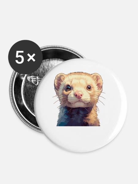 Ferret Frettchen - Buttons groß 56 mm (5er Pack) - Weiß