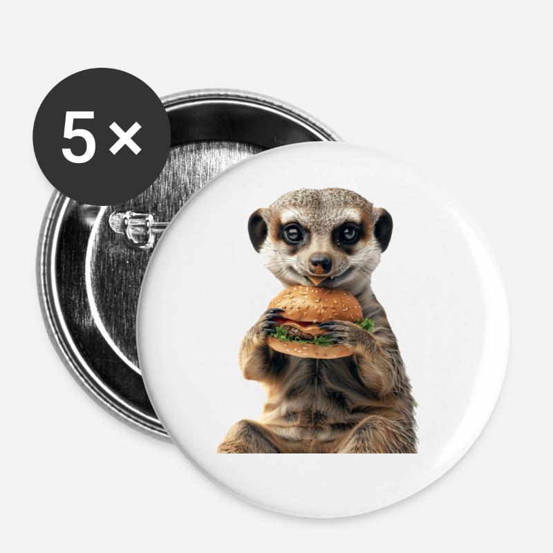 Erdmännchen - Buttons groß 56 mm (5er Pack) - Weiß