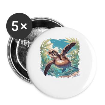 Sea Turtle Meeresschildkröten Meeresschildkröte - Buttons groß 56 mm (5er Pack) - Weiß - Vorne