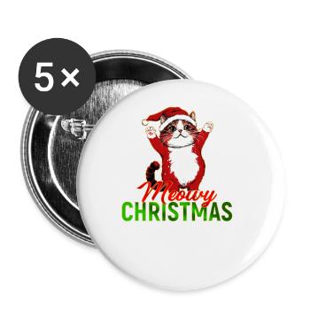 Meowy Christmas – Funny Cat in Santa Claus - Buttons large 2.2''/56 mm (5-pack) - white - Front