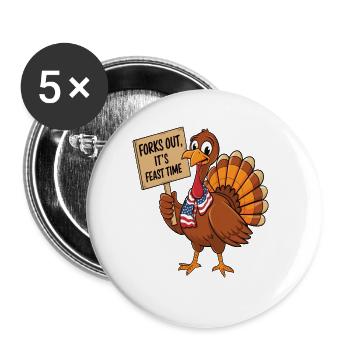 Dinde drôle de Thanksgiving - Lot de 5 grands badges (56 mm) - blanc - Devant