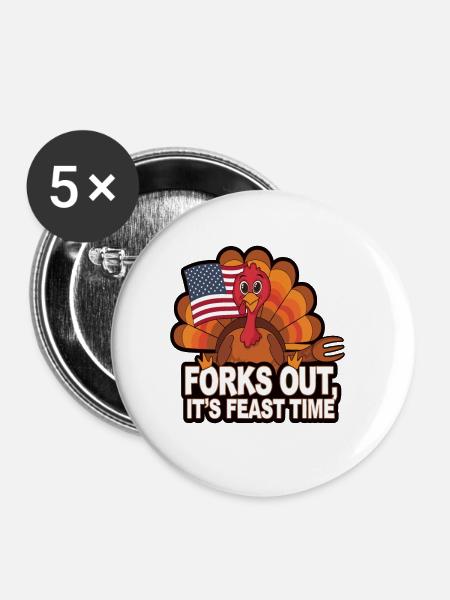 Lustiger Thanksgiving Truthahn - Buttons groß 56 mm (5er Pack) - Weiß