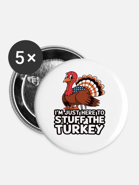 Lustiger Thanksgiving Truthahn - Buttons groß 56 mm (5er Pack) - Weiß