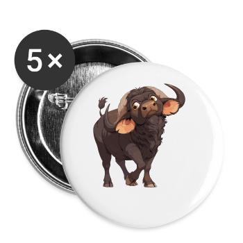 Buffles Buffalo Büffel - Lot de 5 grands badges (56 mm) - blanc - Devant