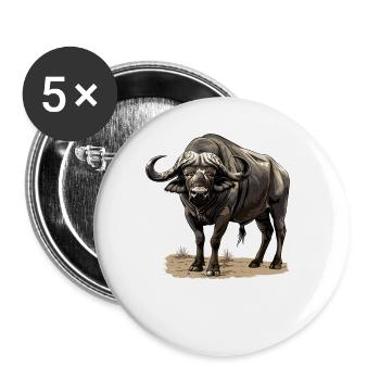 Buffles Buffalo Büffel - Lot de 5 grands badges (56 mm) - blanc - Devant