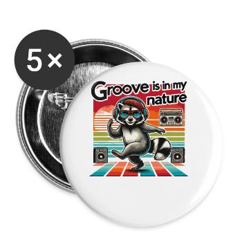 Groove is in My Nature Cool Raccoon Retro Music - Buttons large 2.2''/56 mm (5-pack) - white - Front