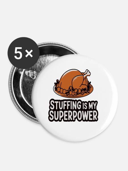 Lustiger Thanksgiving Truthahn - Buttons groß 56 mm (5er Pack) - Weiß