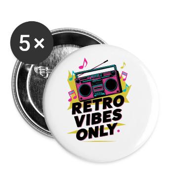 Retro-Vibes Nur Boombox 80er Jahre Musikstil - Buttons groß 56 mm (5er Pack) - Weiß - Vorne