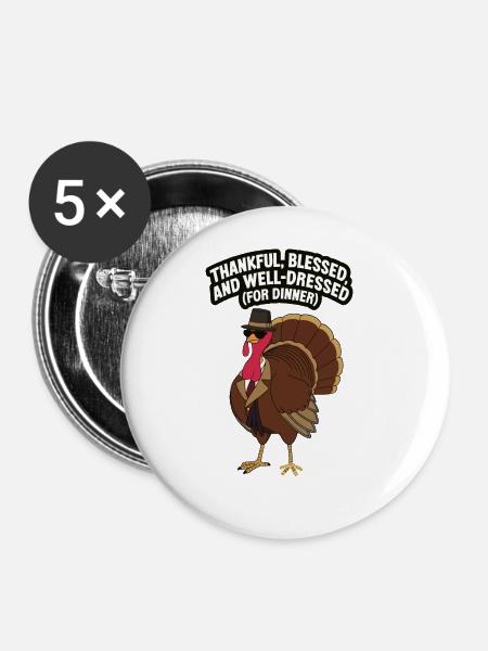 Lustiger Thanksgiving Truthahn - Buttons groß 56 mm (5er Pack) - Weiß