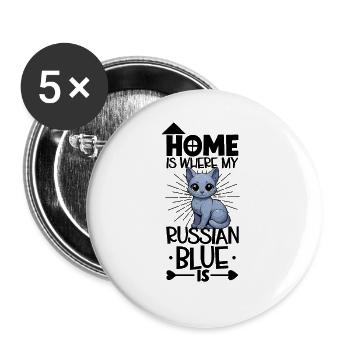 Accueil - Bleu Russe - Lot de 5 grands badges (56 mm) - blanc - Devant