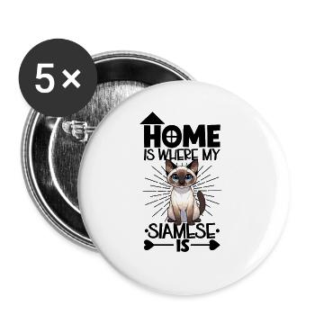 Zuhause - Siamkatze - Buttons groß 56 mm (5er Pack) - Weiß - Vorne