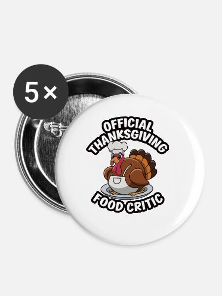 Lustiger Thanksgiving Truthahn - Buttons groß 56 mm (5er Pack) - Weiß